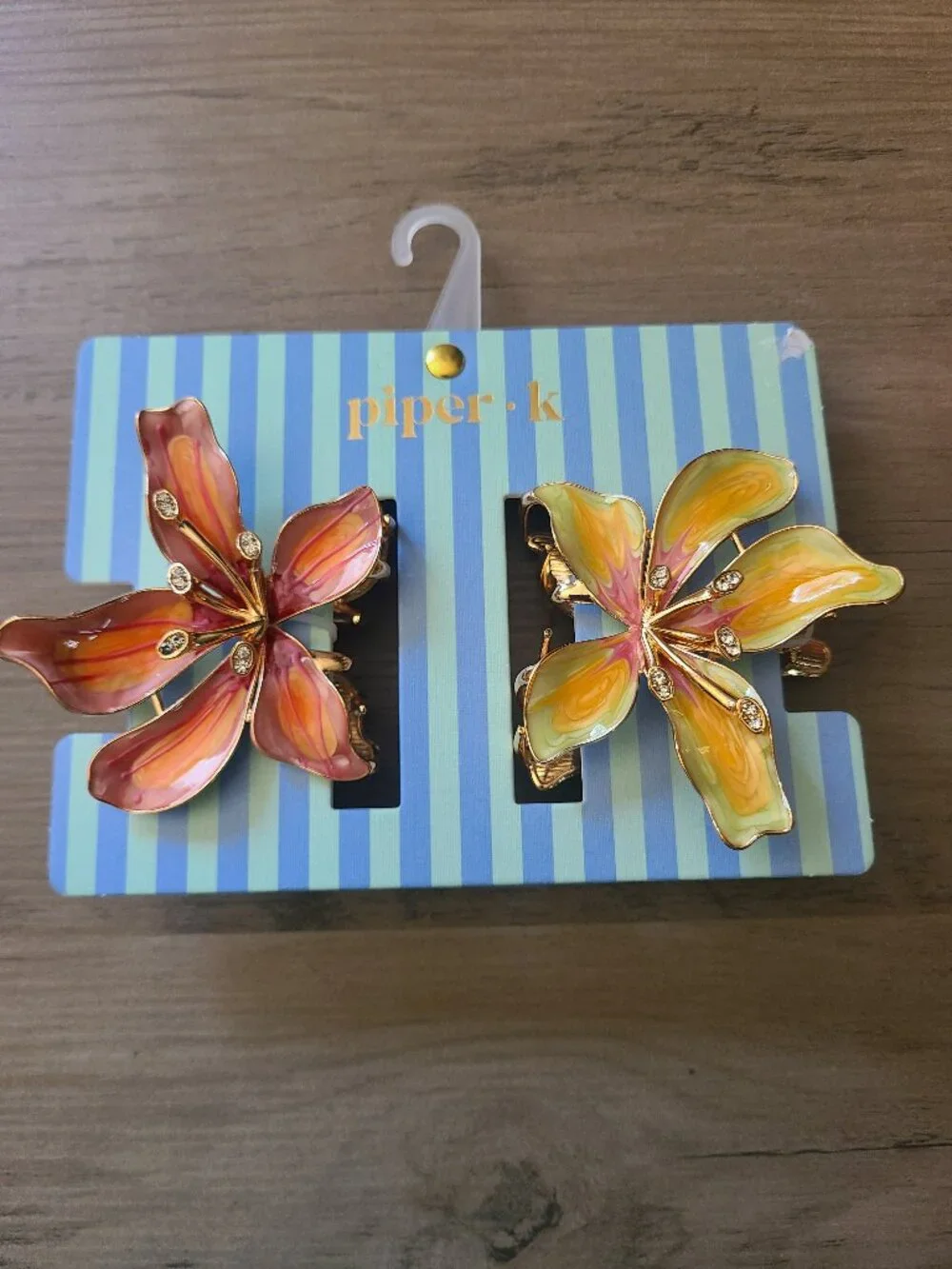 Piper K Lily Flower Hair Claw Clips Set of 2 Pink Orange Enamel NWT